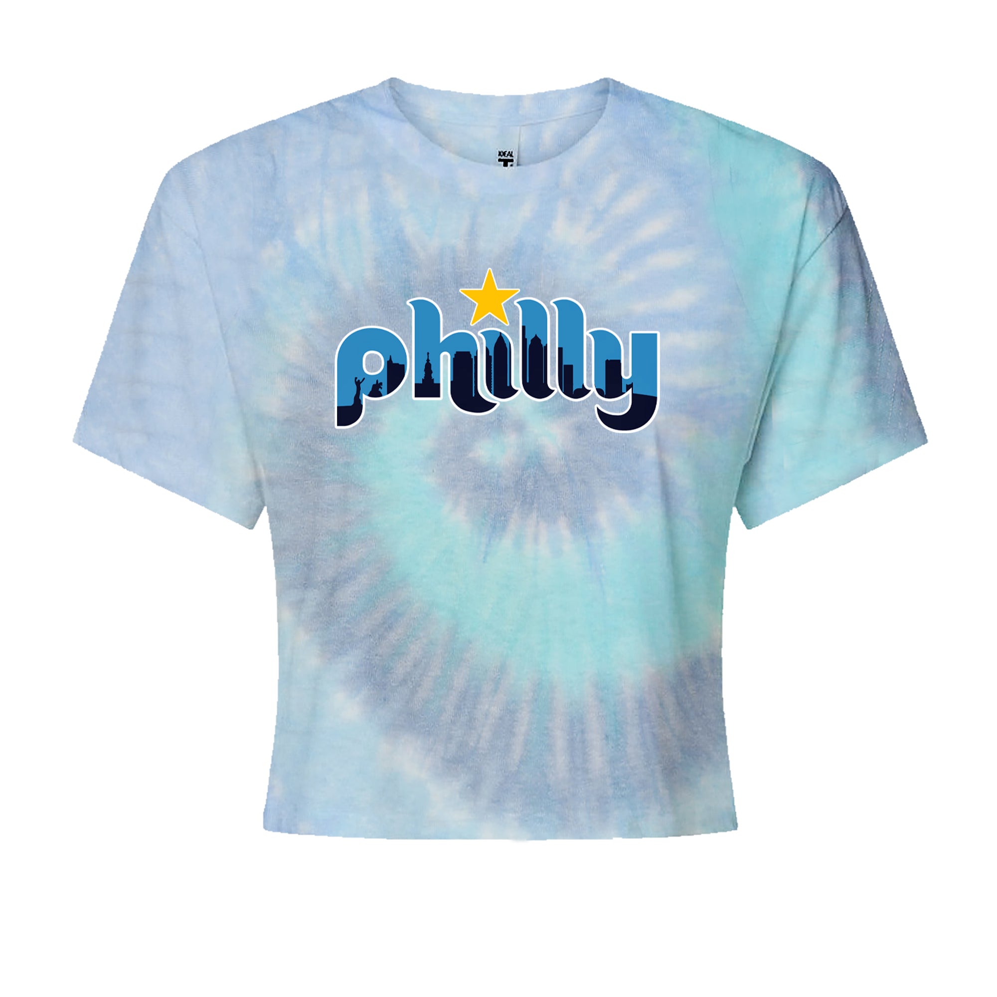 Skyline Philly Philadelphia Cropped T-Shirt Blue Clouds