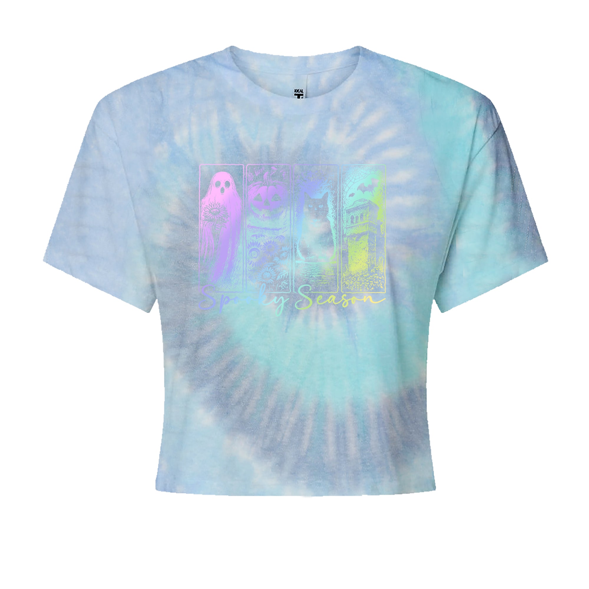 Spooky Season Cute Pastel Halloween Design Cropped T-Shirt Blue Clouds