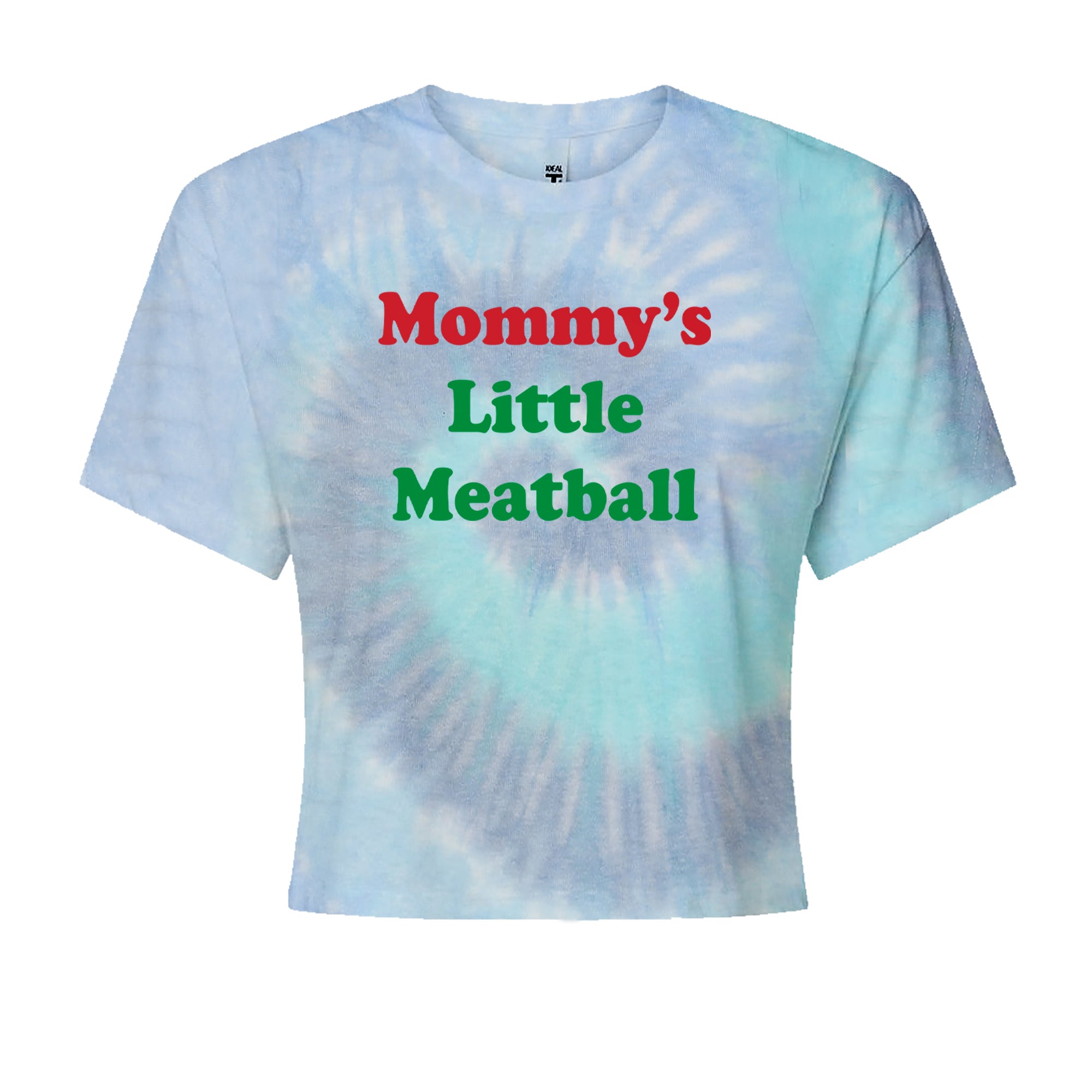 Mommy's Little Meatball Love Island Cropped T-Shirt Blue Clouds