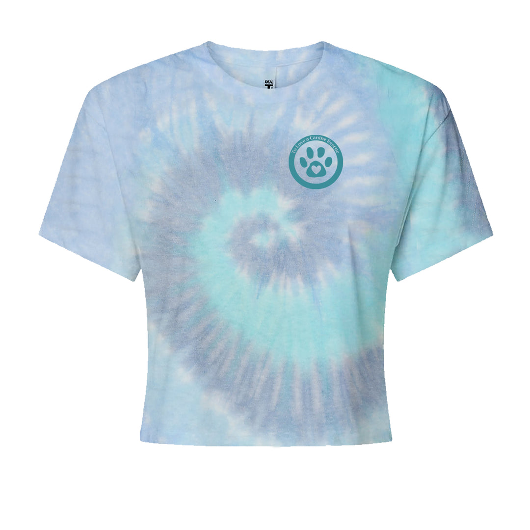 TLC To Love a Canine Dog Rescue Teal Cropped T-Shirt Blue Clouds