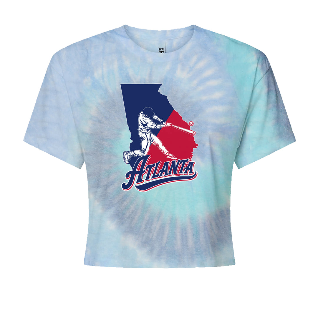 Atlanta Georgia Batter Up Cropped T-Shirt Blue Clouds