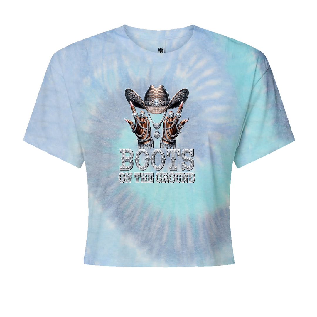 Boots On The Ground Bling Cropped T-Shirt Blue Clouds