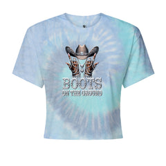 Boots On The Ground Bling Cropped T-Shirt Blue Clouds