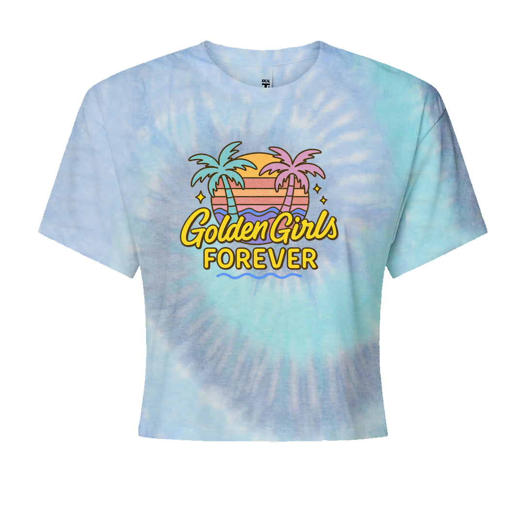 Golden Girls Forever Retro Sunset Cropped T-Shirt Blue Clouds
