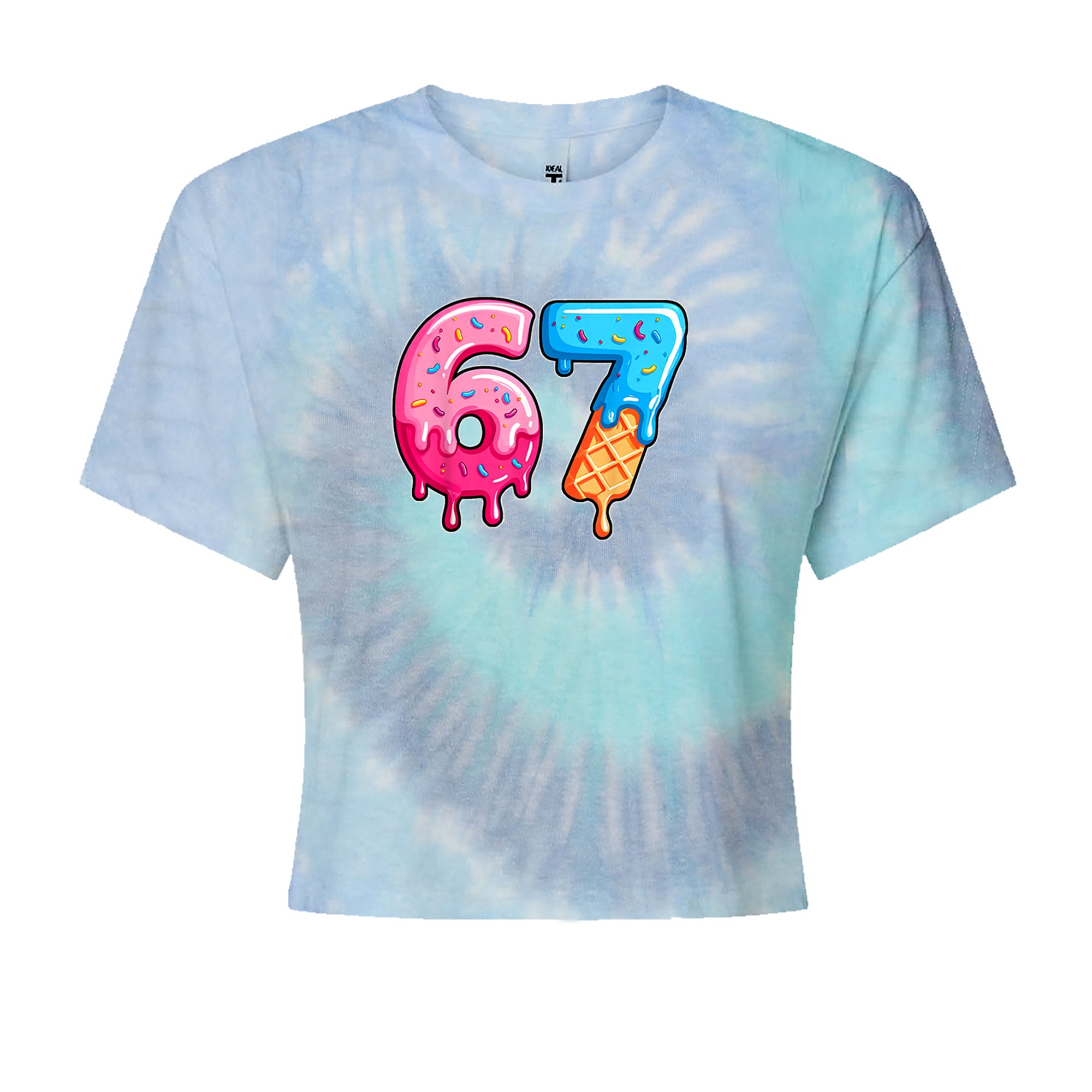 67 Dripping Ice Cream Donut Melt Cropped T-Shirt Blue Clouds