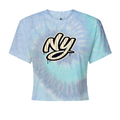 NYC New York City Grunge Street Cropped T-Shirt Blue Clouds