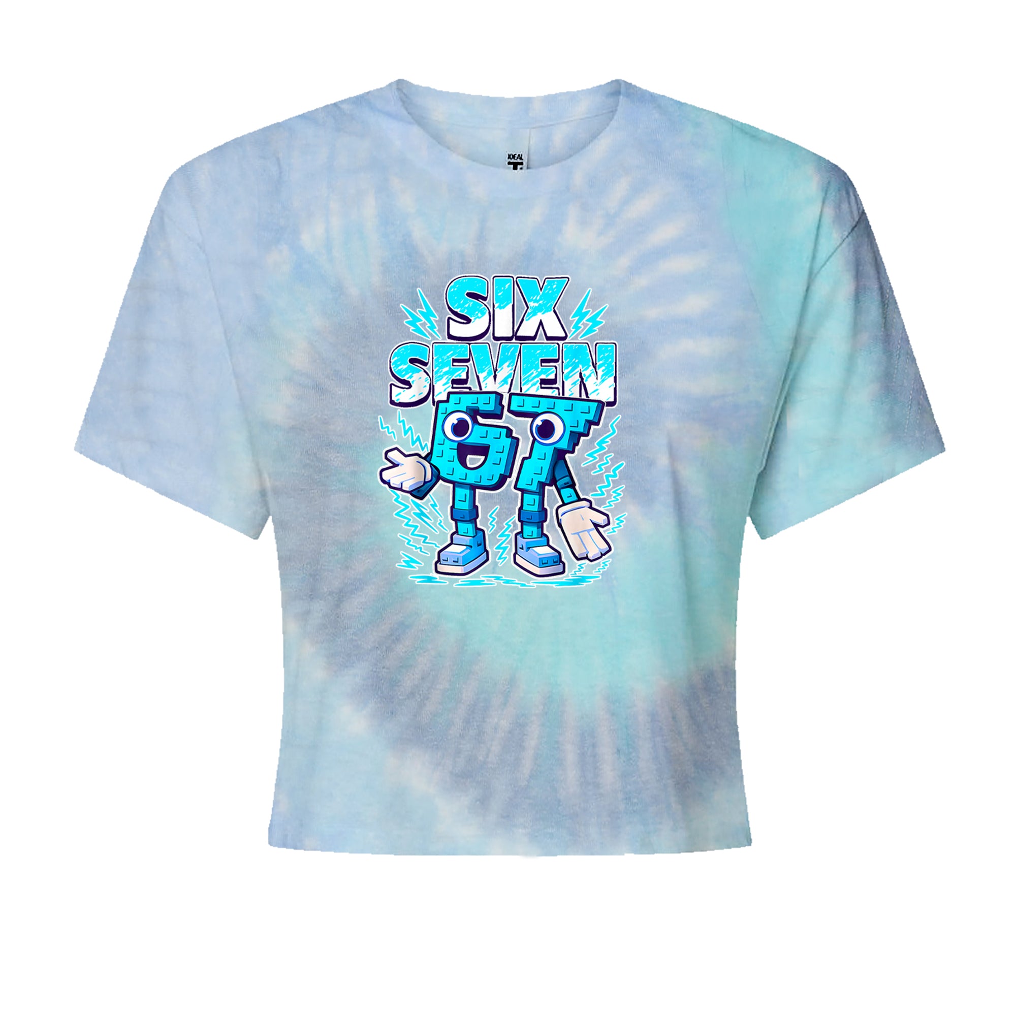 67 Brainrot Meme Slang Cropped T-Shirt Blue Clouds