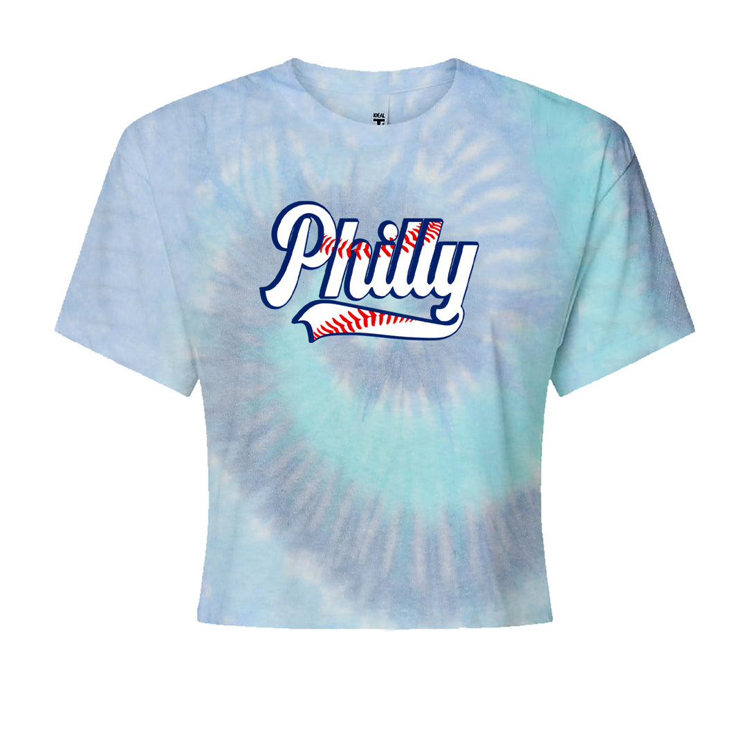Philly Baseball Stitching Cropped T-Shirt Blue Clouds