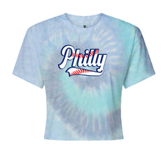 Philly Baseball Stitching Cropped T-Shirt Blue Clouds