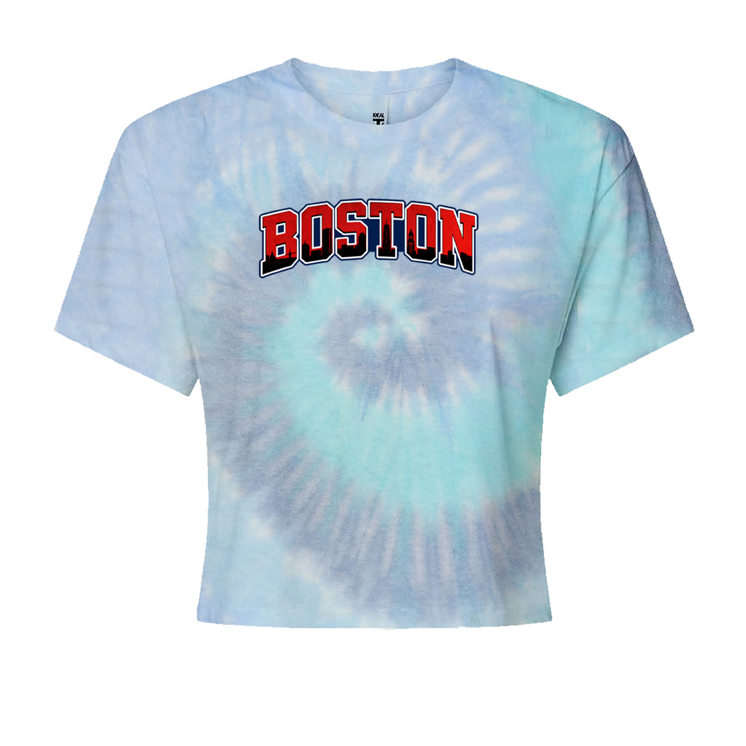 Boston City Pride Skyline Cropped T-Shirt Blue Clouds