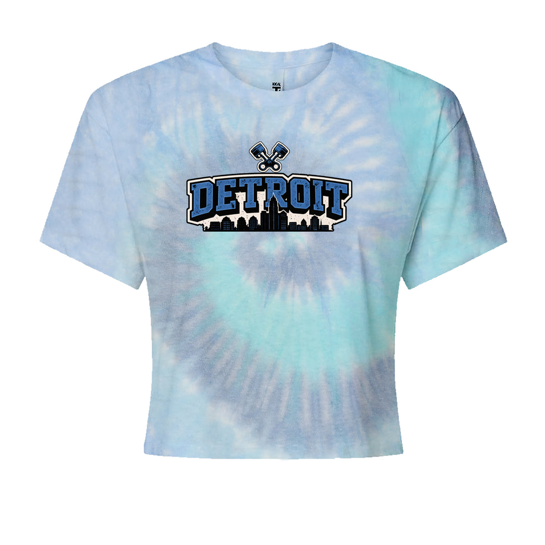 Detroit Motor City Retro Piston Cropped T-Shirt Blue Clouds