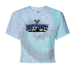 Detroit Motor City Retro Piston Cropped T-Shirt Blue Clouds