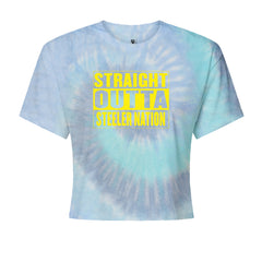 Straight Outta Steeler Nation Football graphic on Women's Boxy Crop T-Shirt in Blue Clouds
