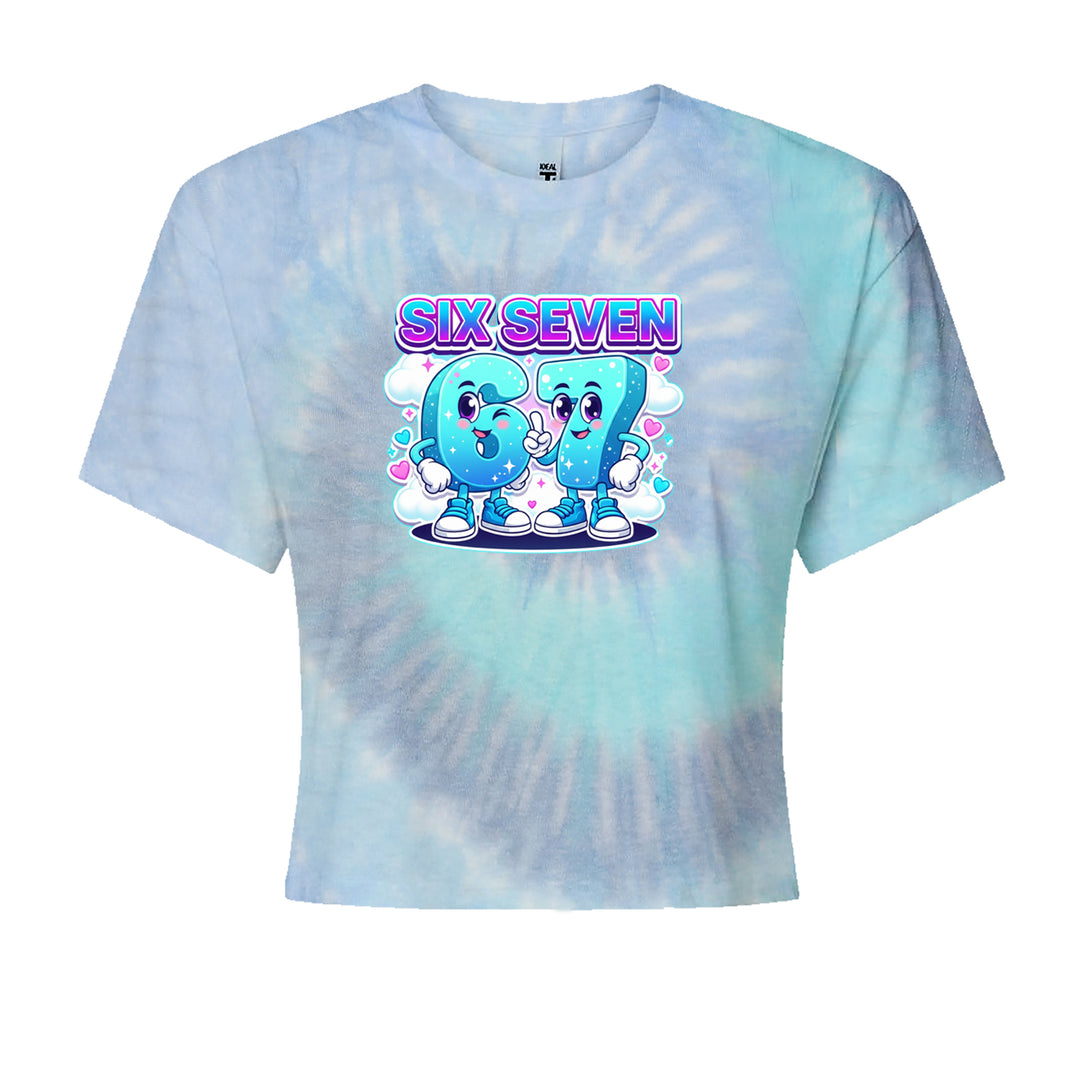 67 Six Seven Meme Kawaii Cloud Cropped T-Shirt Blue Clouds