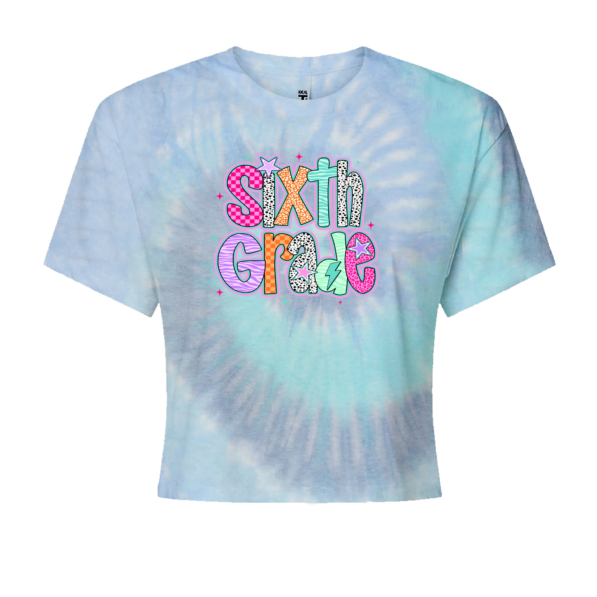 Sixth Grade Colorful Back to School Cropped T-Shirt Blue Clouds