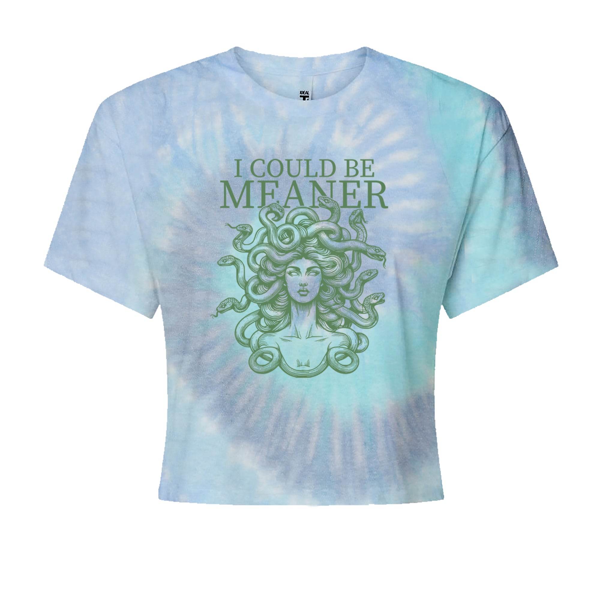 Medusa I Could Be Meaner Cropped T-Shirt Blue Clouds
