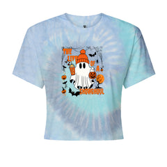 Life of a Showghoul Halloween Showgirl Vibes Cropped T-Shirt Blue Clouds