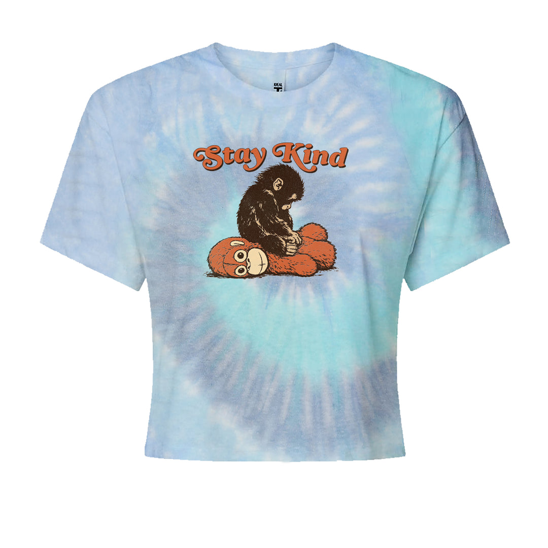 Punch Stay Kind Macaque Cropped T-Shirt Blue Clouds
