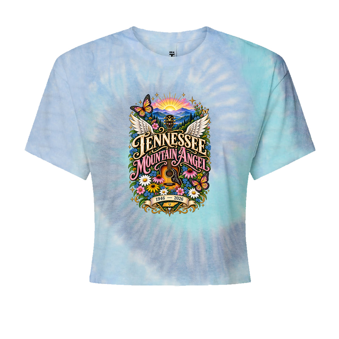 Tennessee Mountain Angel Wings Dolly Cropped T-Shirt Blue Clouds