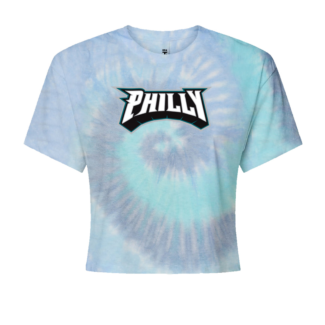 Philly Bold Block Throwback Cropped T-Shirt Blue Clouds