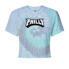 Philly Bold Block Throwback Cropped T-Shirt Blue Clouds