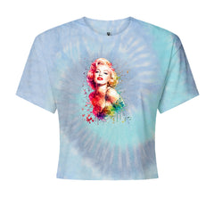 Mrs. Monroe Watercolors Bombshell Cropped T-Shirt Blue Clouds