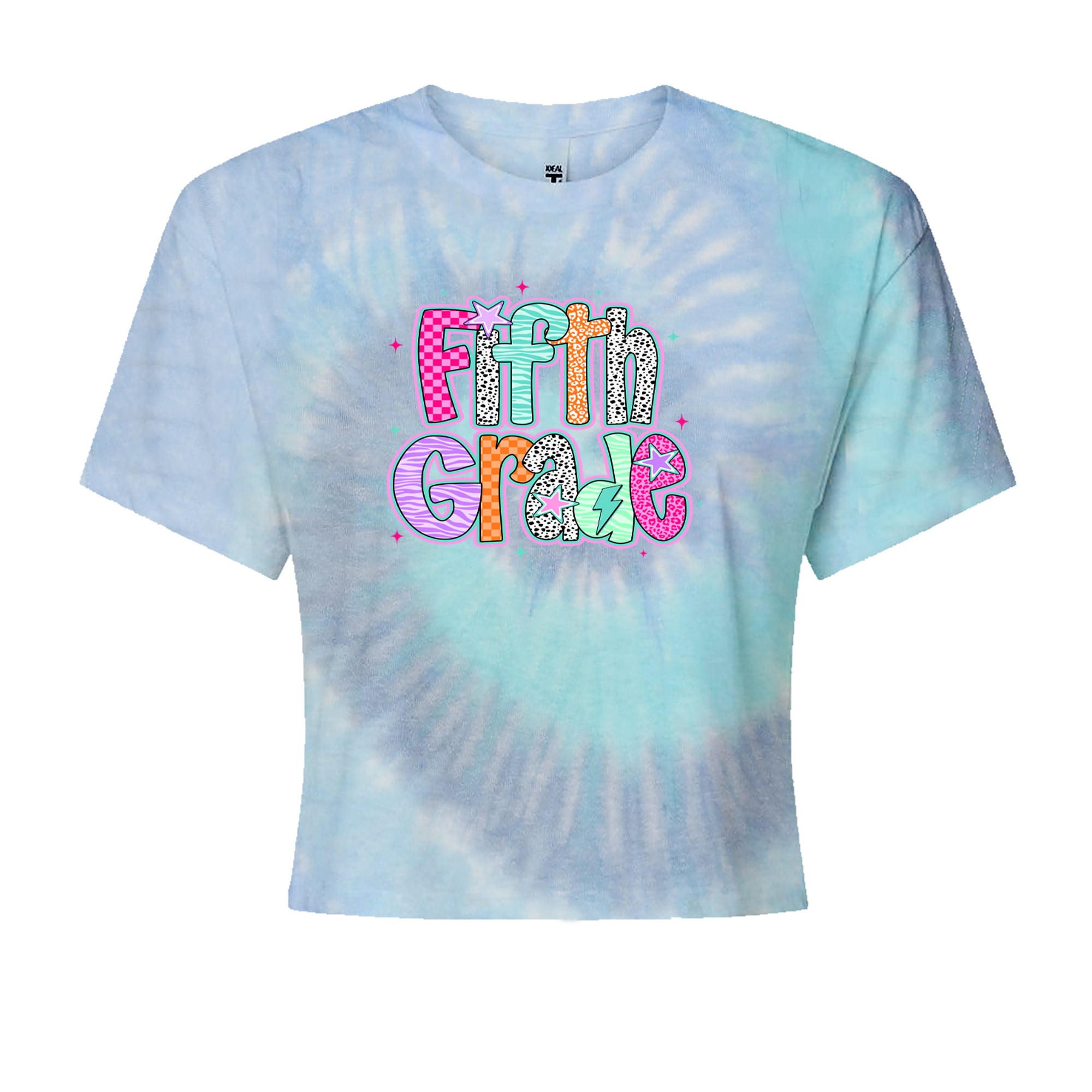Fifth Grade Fly Colorful Back to School Cropped T-Shirt Blue Clouds