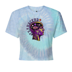 Psychedelic Cosmic Mushroom Head Cropped T-Shirt Blue Clouds