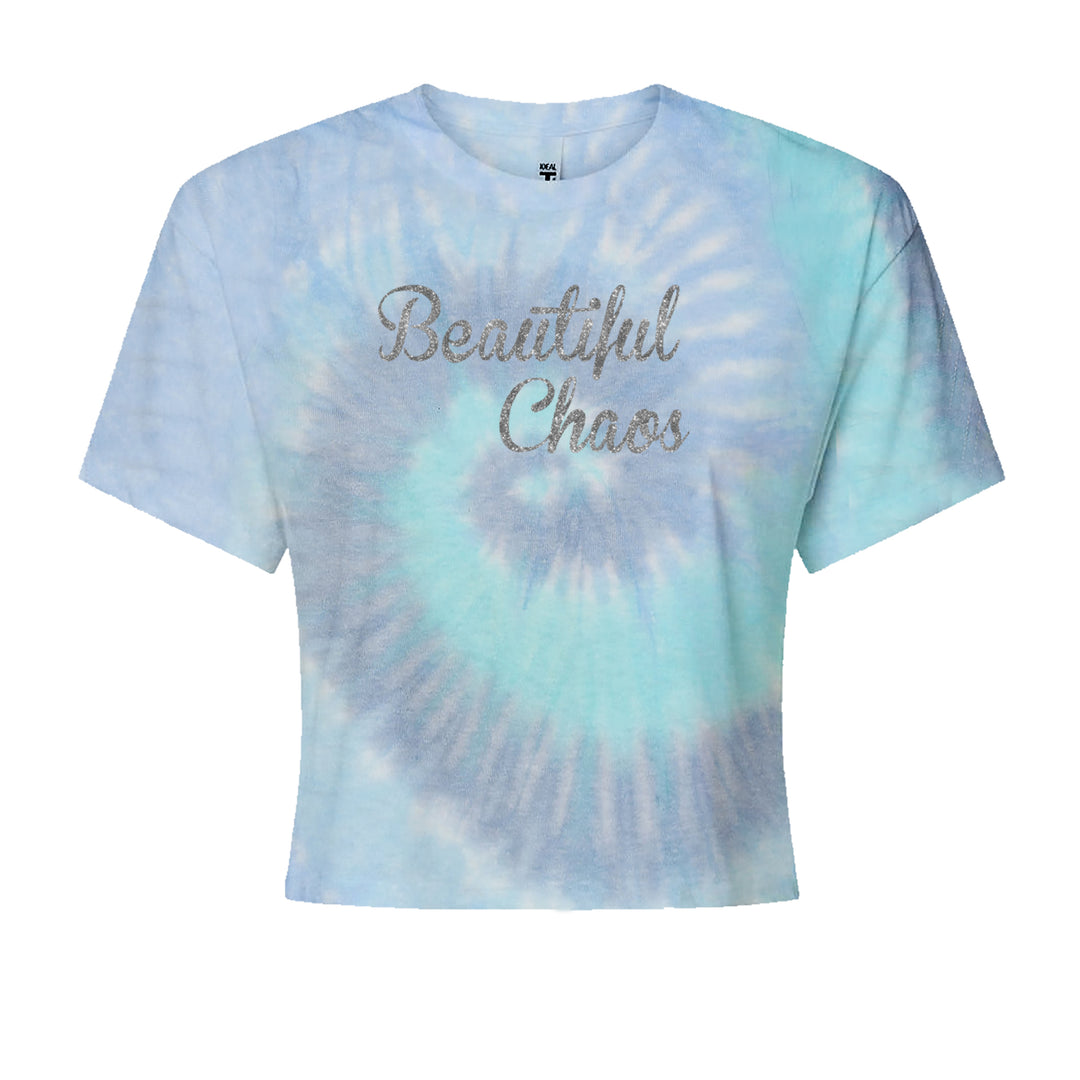 Beautiful Chaos Glitter Music Festival Cropped T-Shirt Blue Clouds