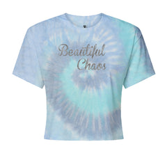Beautiful Chaos Glitter Music Festival Cropped T-Shirt Blue Clouds
