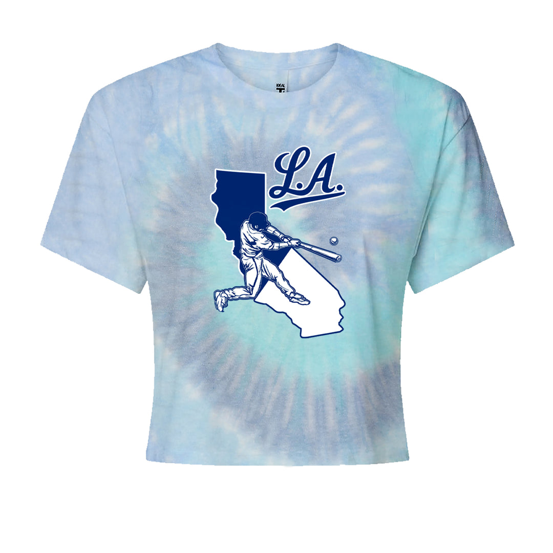 Los Angeles Baseball Batter Up Cropped T-Shirt Blue Clouds