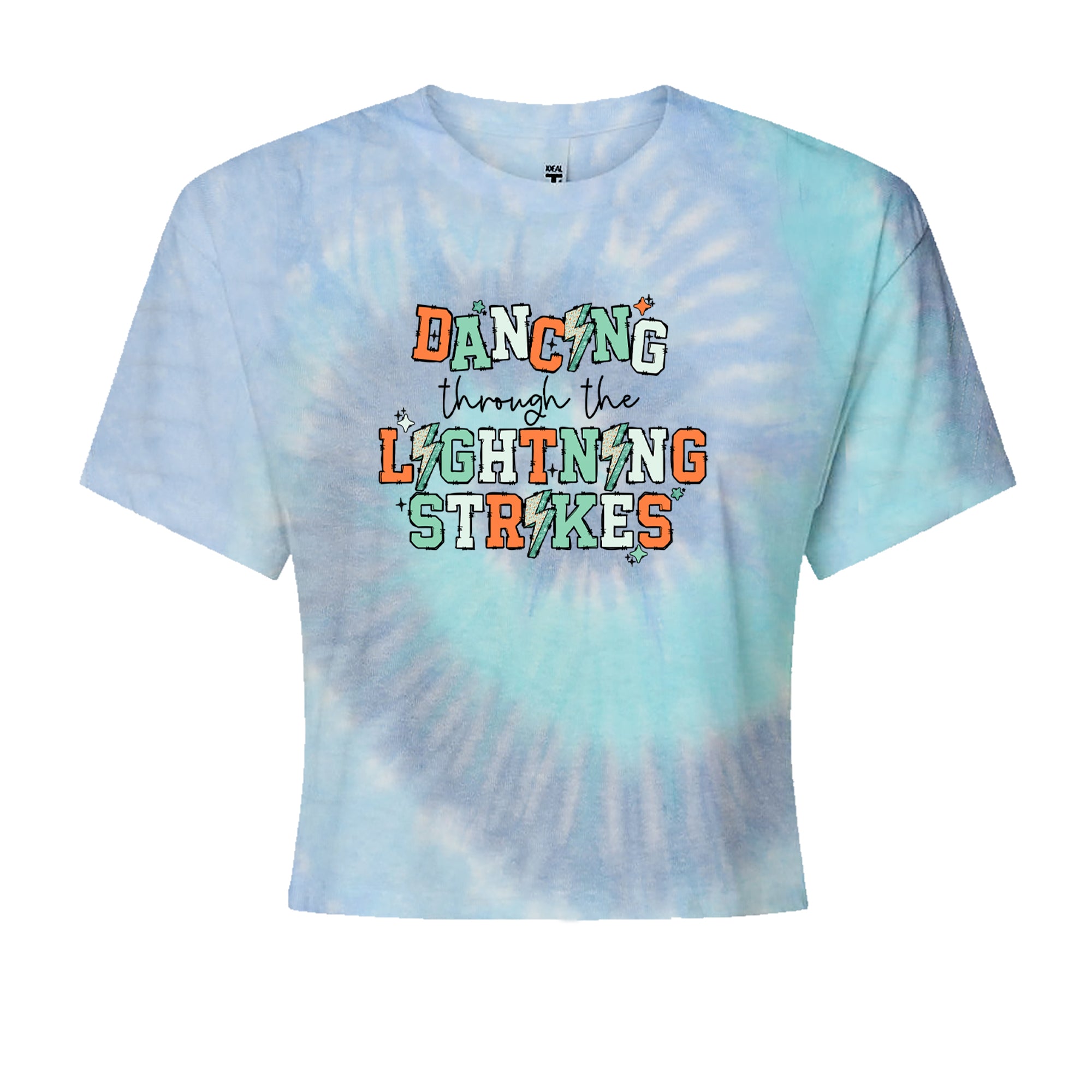 Dancing Through The Lightning Strikes Cropped T-Shirt Blue Clouds