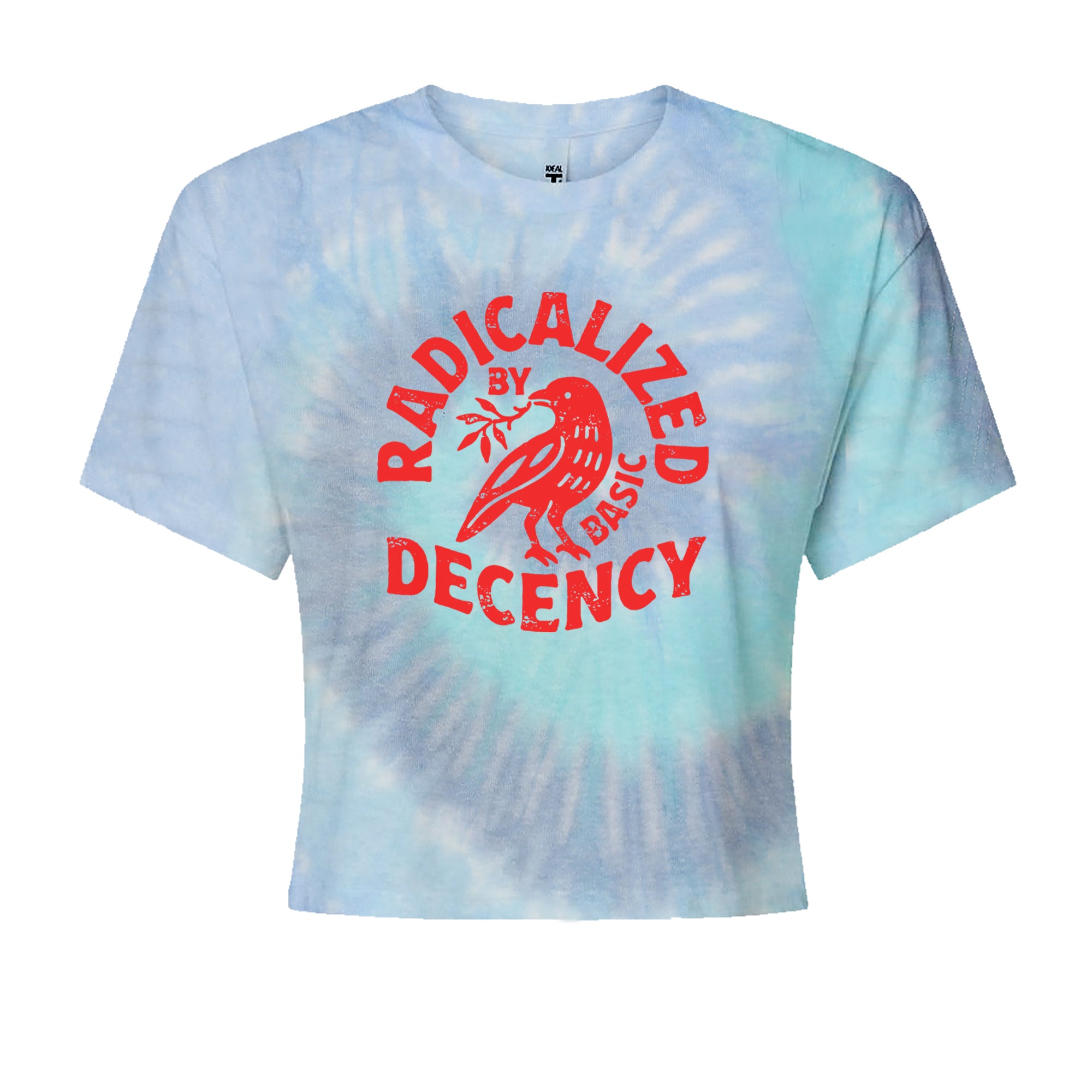 Radicalized by Basic Decency Dove Protest Statement Cropped T-Shirt Blue Clouds
