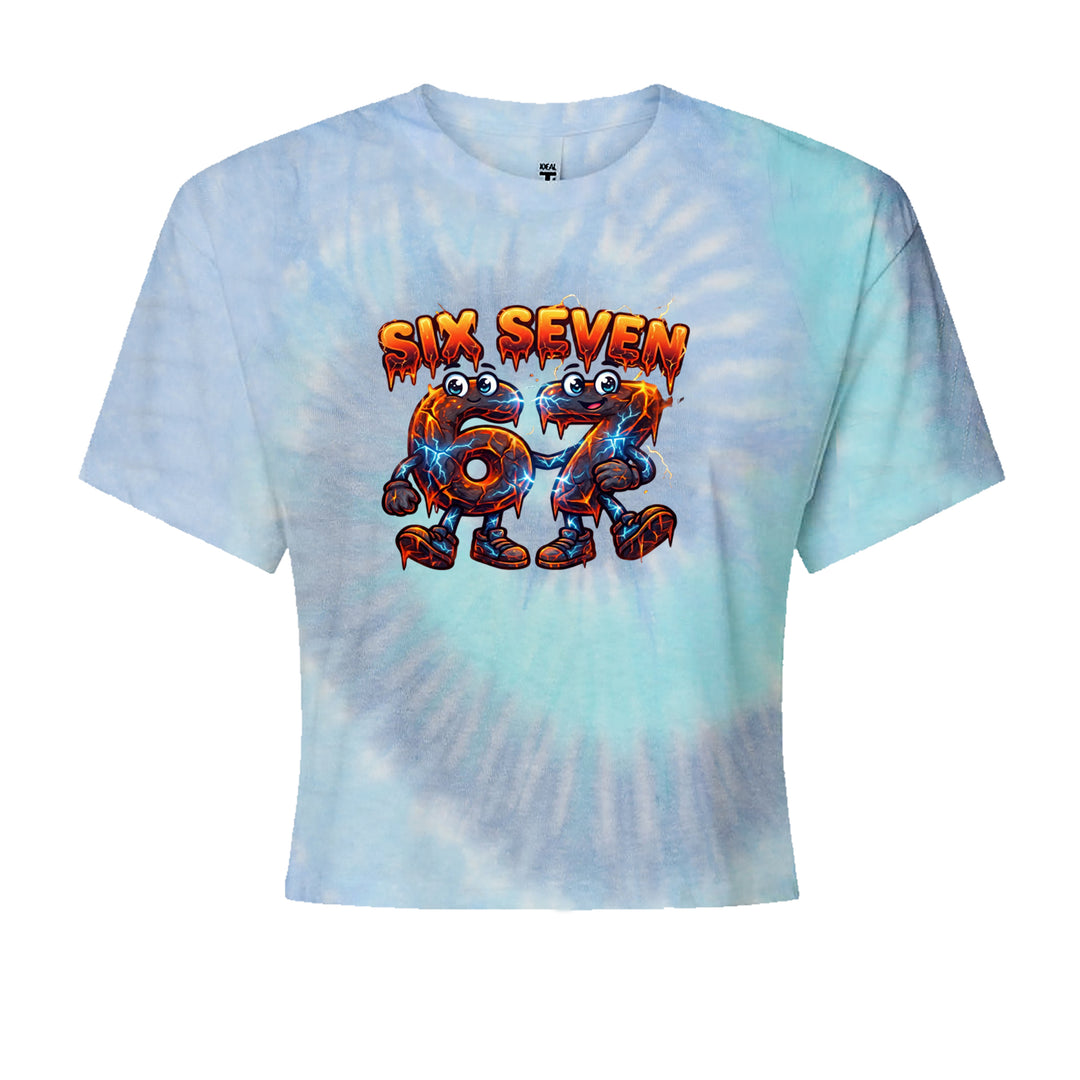 67 Lava Lightning Six Seven Meme Cropped T-Shirt Blue Clouds