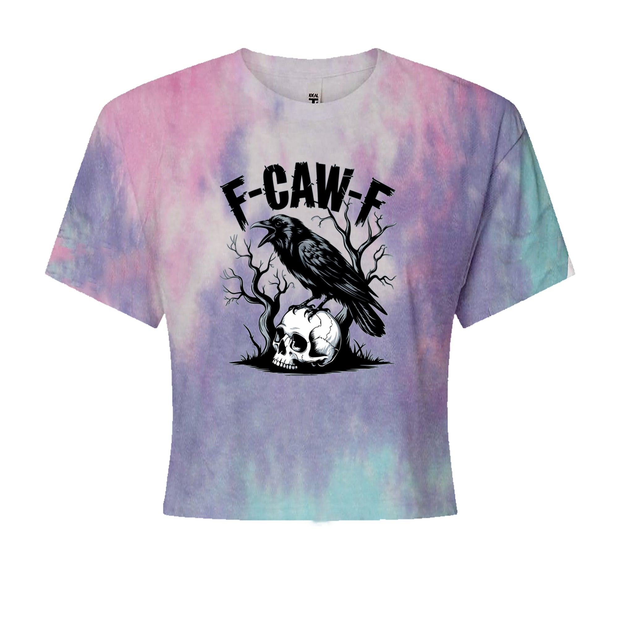 F-Caw-F Crow On Skull F-ck Off Gothic Cropped T-Shirt Cotton Candy