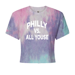 Philly Vs. All Youse Philly Thing graphic on Women's Boxy Crop T-Shirt in Cotton Candy