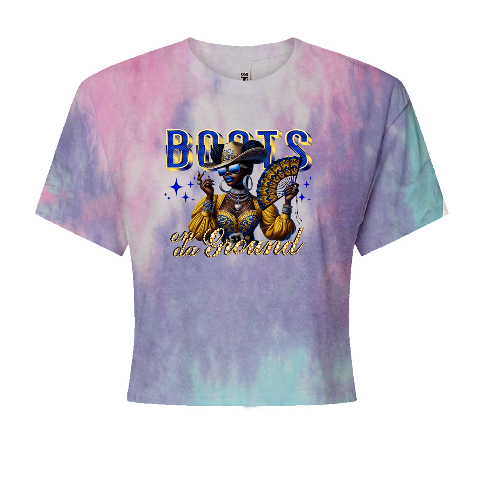 Boots On Da Ground Folding Fan Cropped T-Shirt Cotton Candy