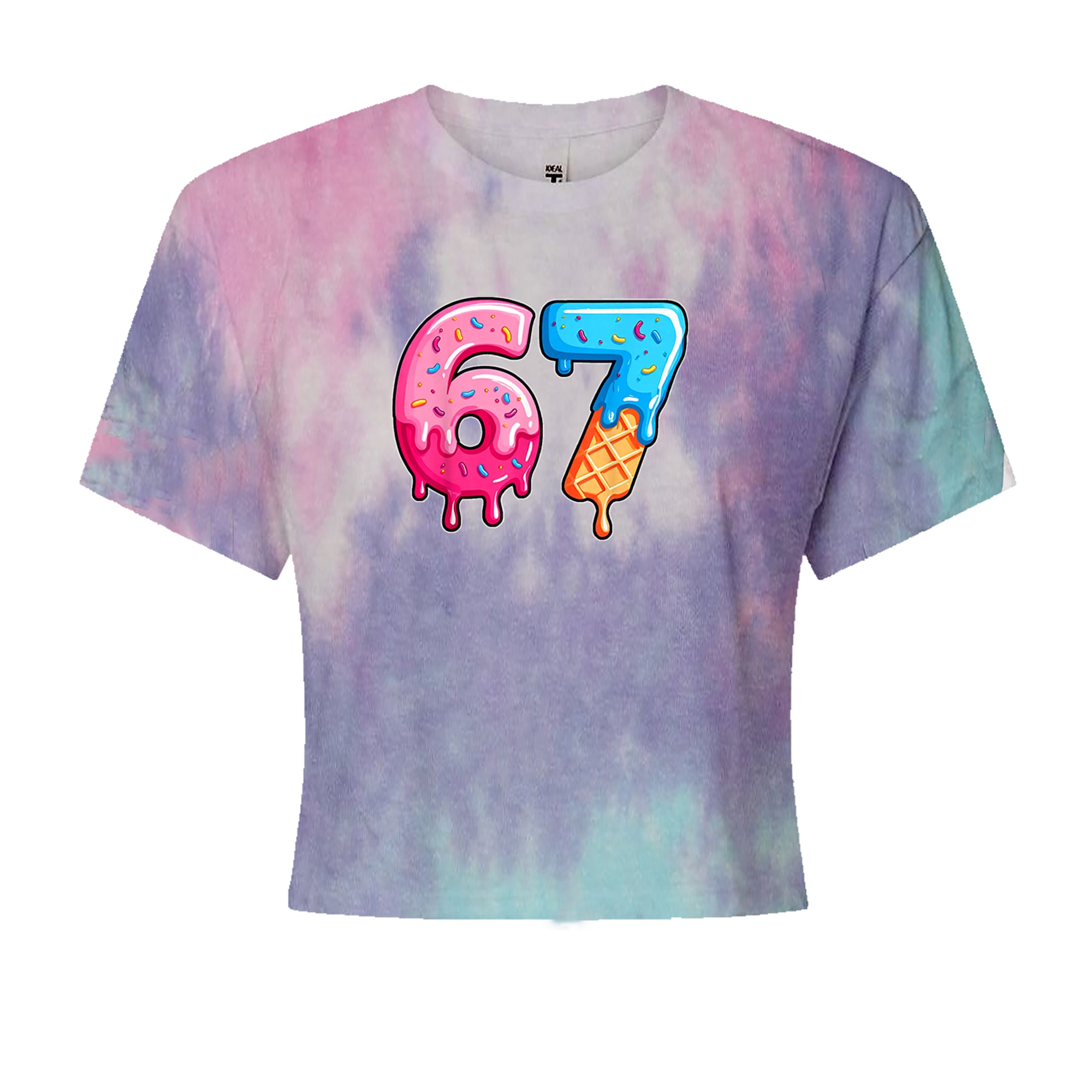 67 Dripping Ice Cream Donut Melt Cropped T-Shirt Cotton Candy