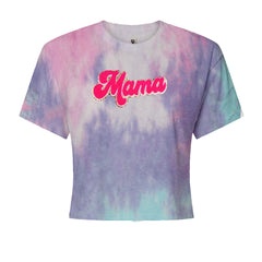 Mama Hot Pink Glitter Chenille Patch Cropped T-Shirt Cotton Candy