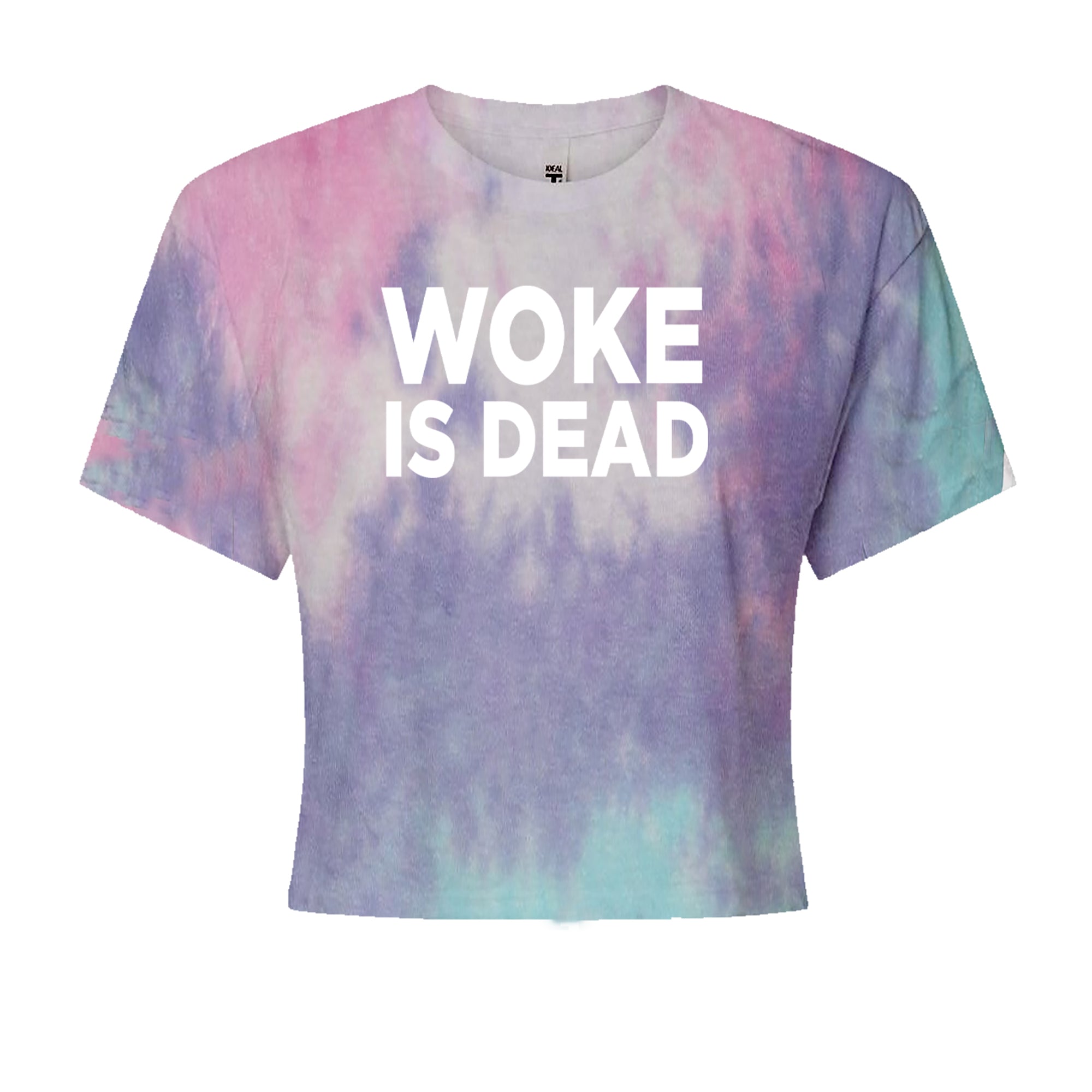 Woke Is Dead Satire Cropped T-Shirt Cotton Candy