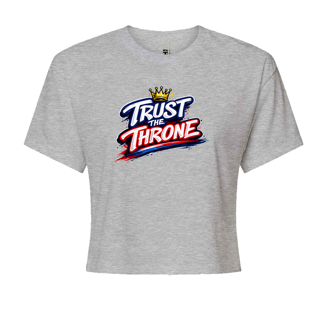 Trust The Throne Crown Philly Hoops graphic on Women's Boxy Crop T-Shirt in Heather Grey