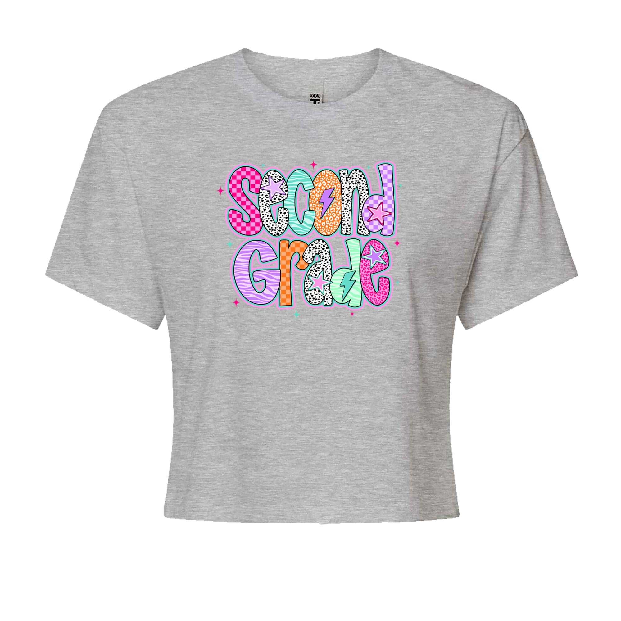 Second Grade Star Colorful Back to School Cropped T-Shirt Heather Grey