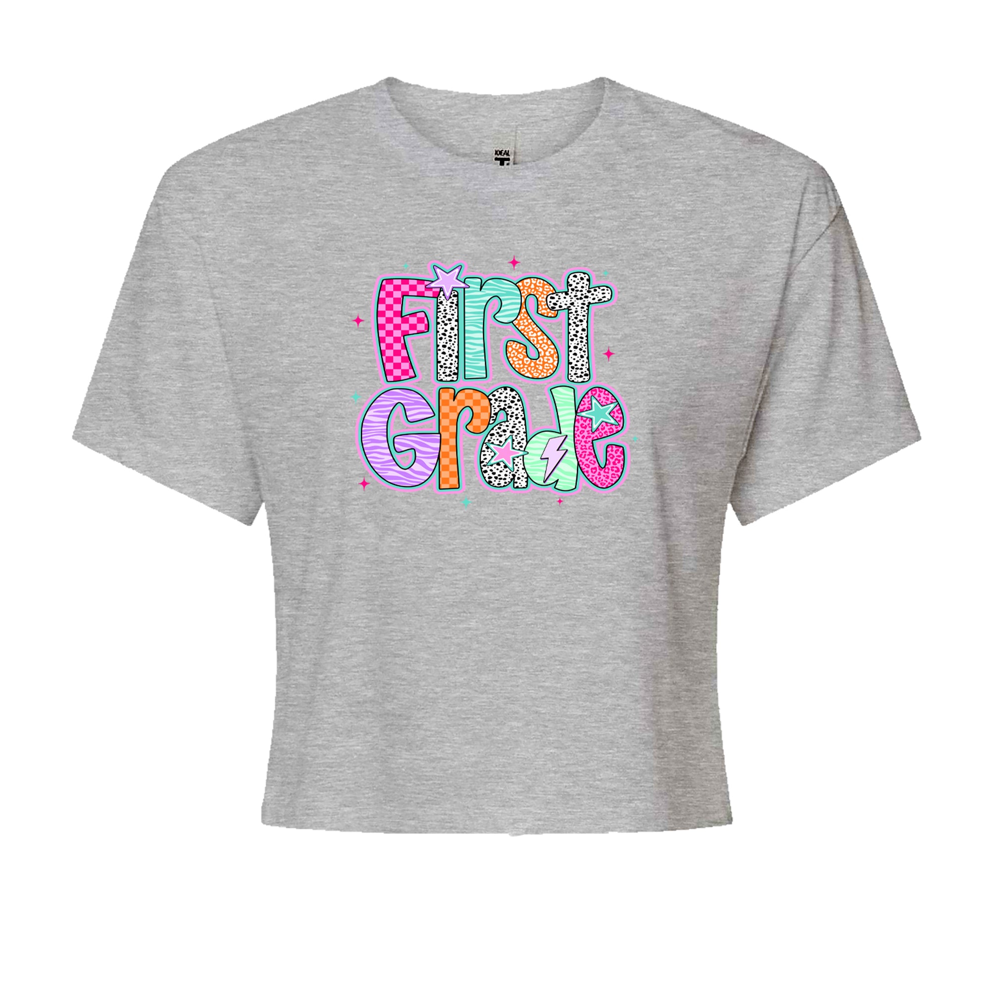 First Grade Vibes Colorful Back to School Cropped T-Shirt Heather Grey