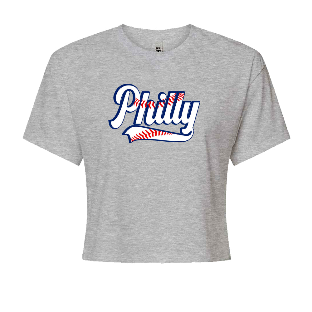 Philly Baseball Stitching Cropped T-Shirt Heather Grey