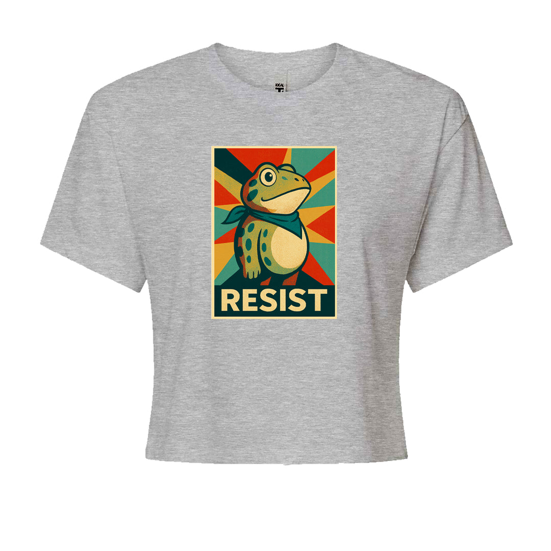 Resist Portland Protest Frog Cropped T-Shirt Heather Grey