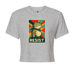 Resist Portland Protest Frog Cropped T-Shirt Heather Grey