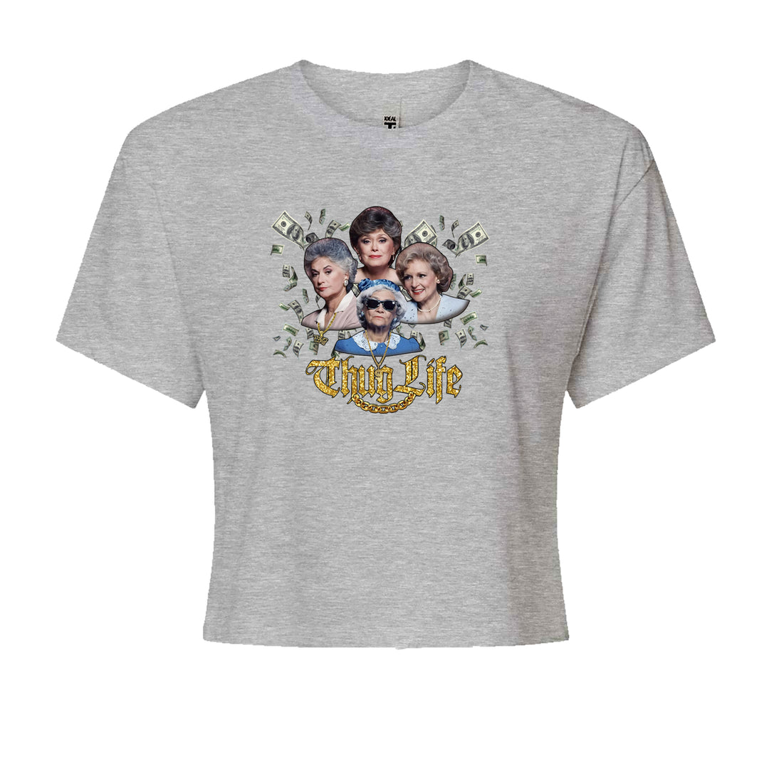 Golden Chain Thug Life Girls Cropped T-Shirt Heather Grey