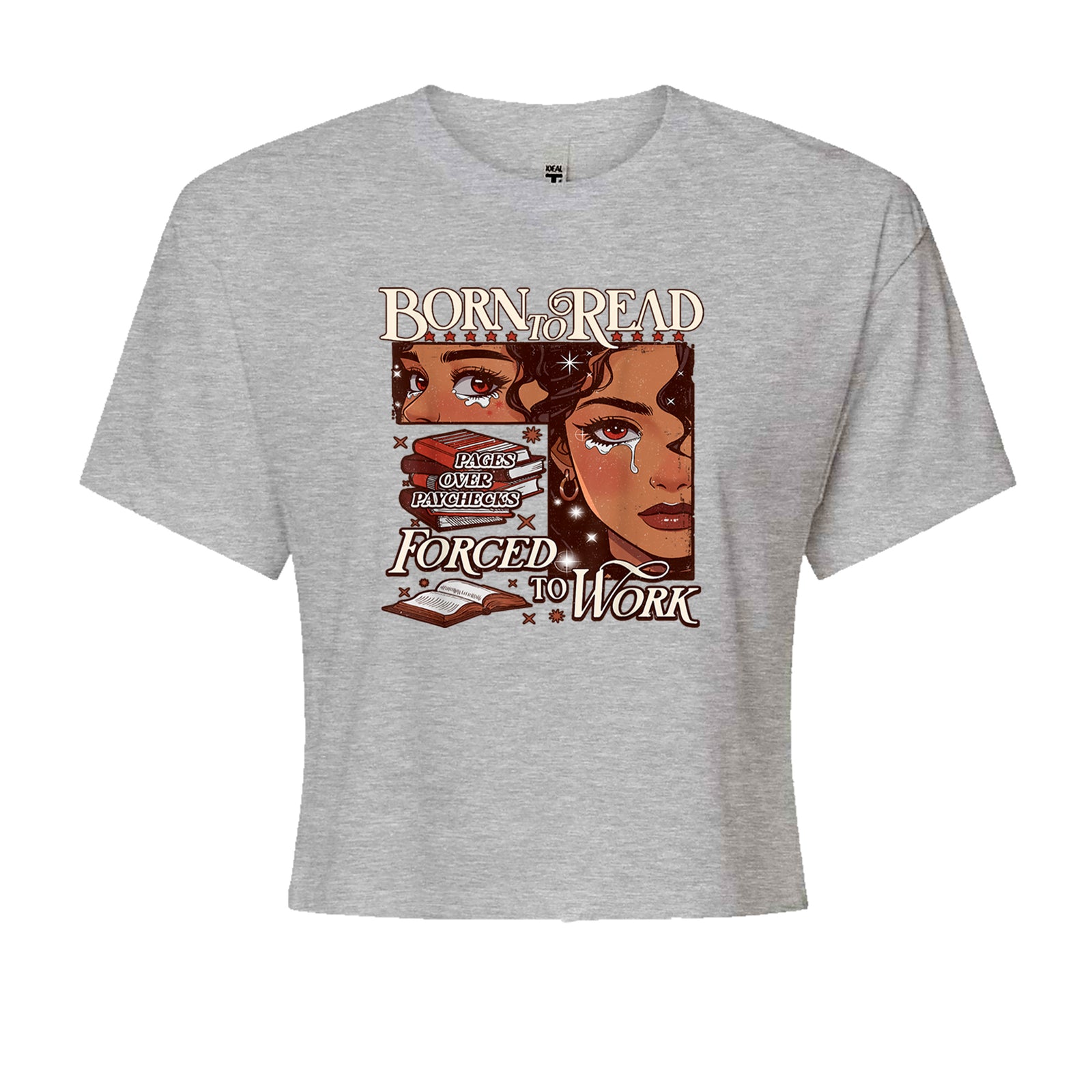 Born To Read Pages Over Paychecks Cropped T-Shirt Black