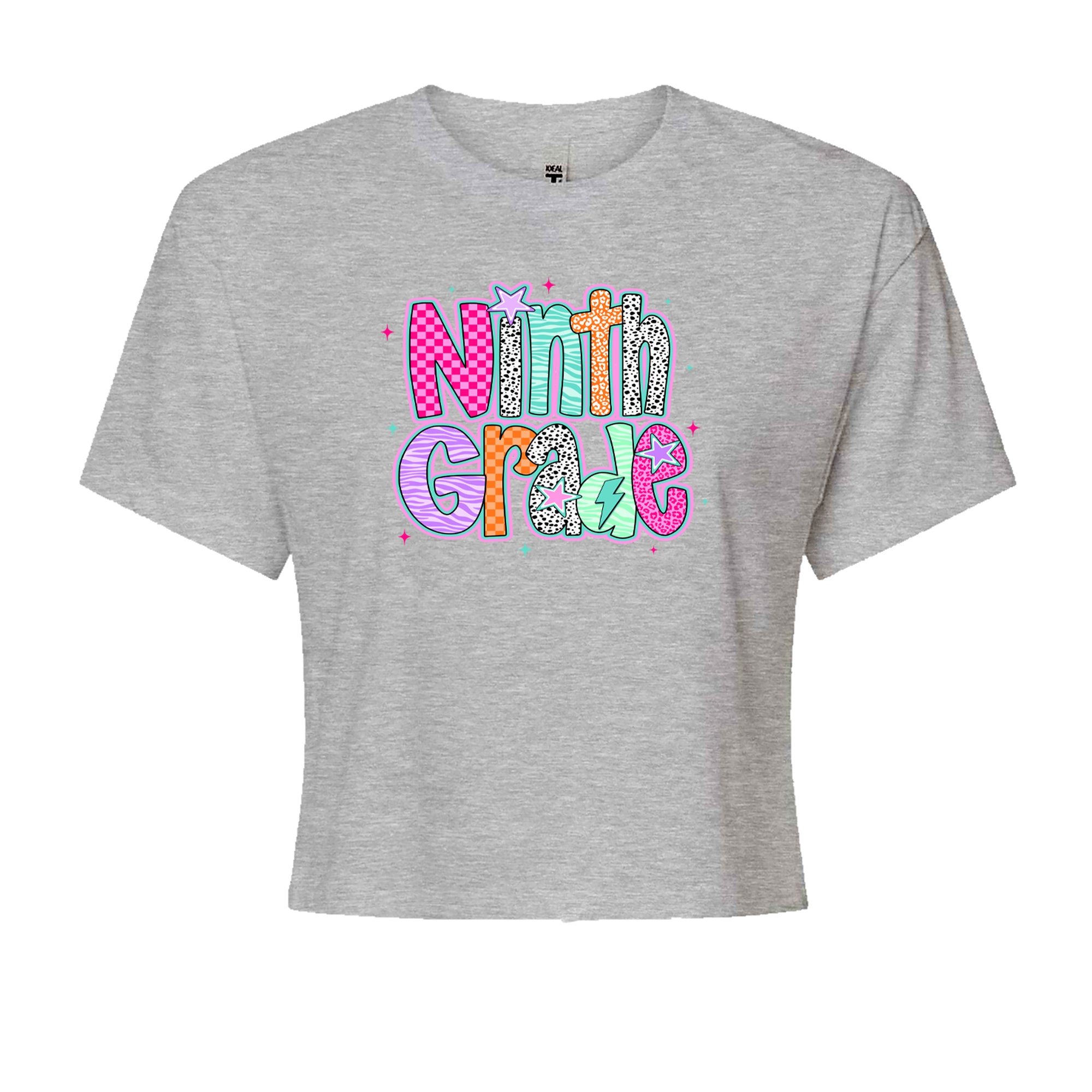 Ninth Grade Freshman Vibes Colorful Back to School Cropped T-Shirt Heather Grey