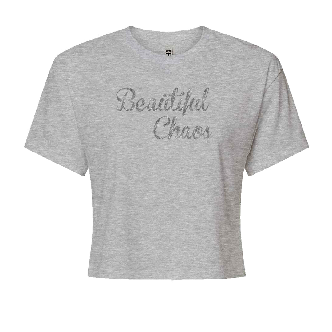 Beautiful Chaos Glitter Music Festival Cropped T-Shirt Heather Grey